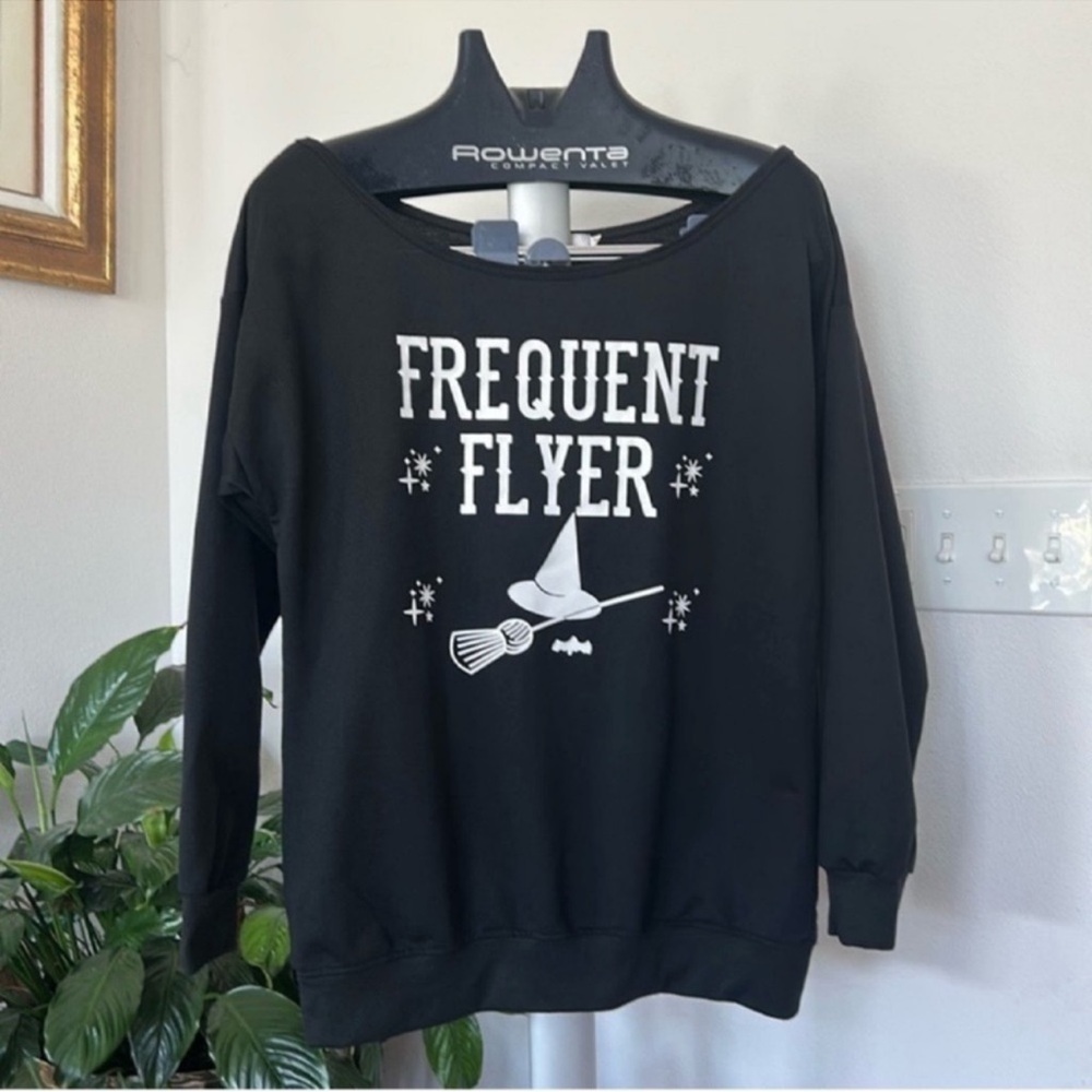 Halloween Witch Black Sweatshirt/Top/Pullover Sz M Off Shoulder Boatneck